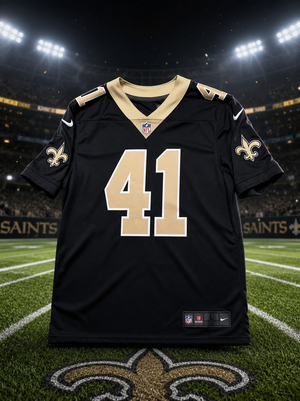 Nike New Orleans Saints #41 Black and Gold Jersey Size L